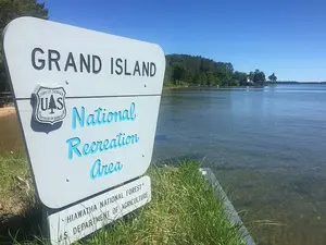 Grand Island Welcome Sign on Lake Superior