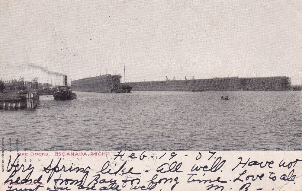 Early Postcard of Escanaba Iron Ore Docks