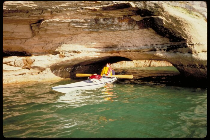 A kayaker at Grand Island National Recreation Area