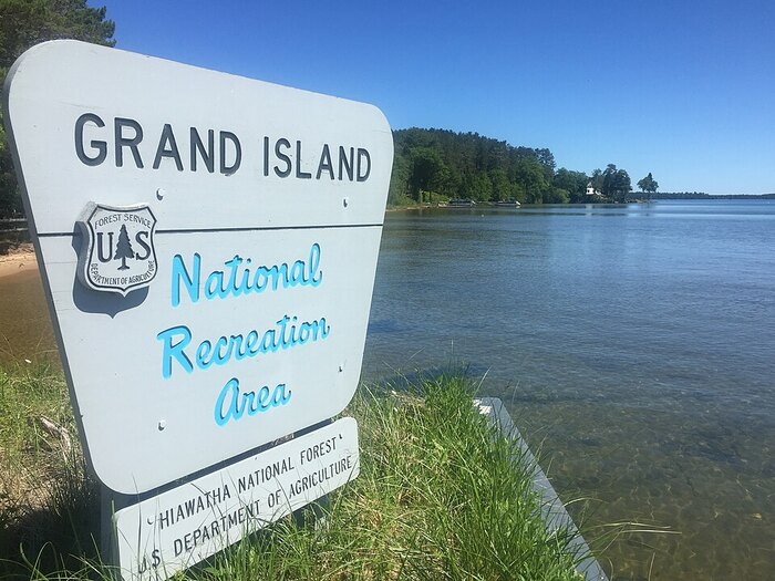 Grand Island Welcome Sign on Lake Superior