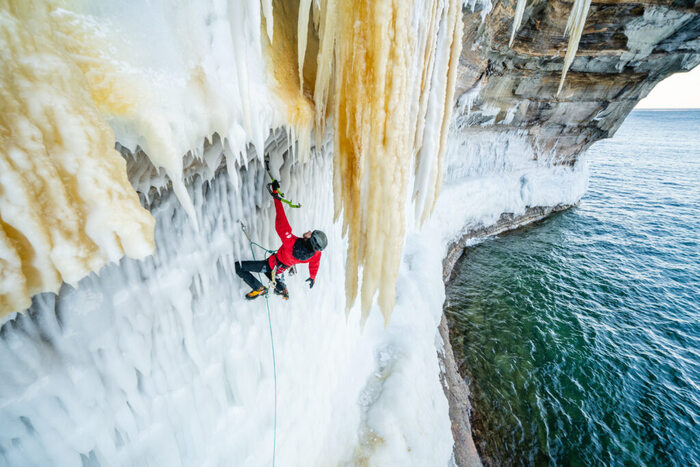 Michigan Ice Fest - ice climber at Pictured Rocks