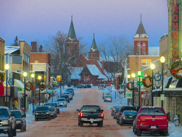 Downtown Ironwood, Michigan in winter