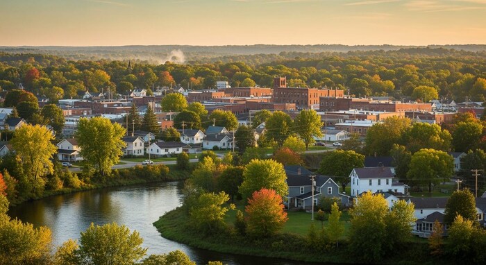 Kingsford, Michigan with the Menominee River in foreground