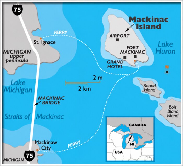 Map showing Mackinac Island's location in Lake Huron