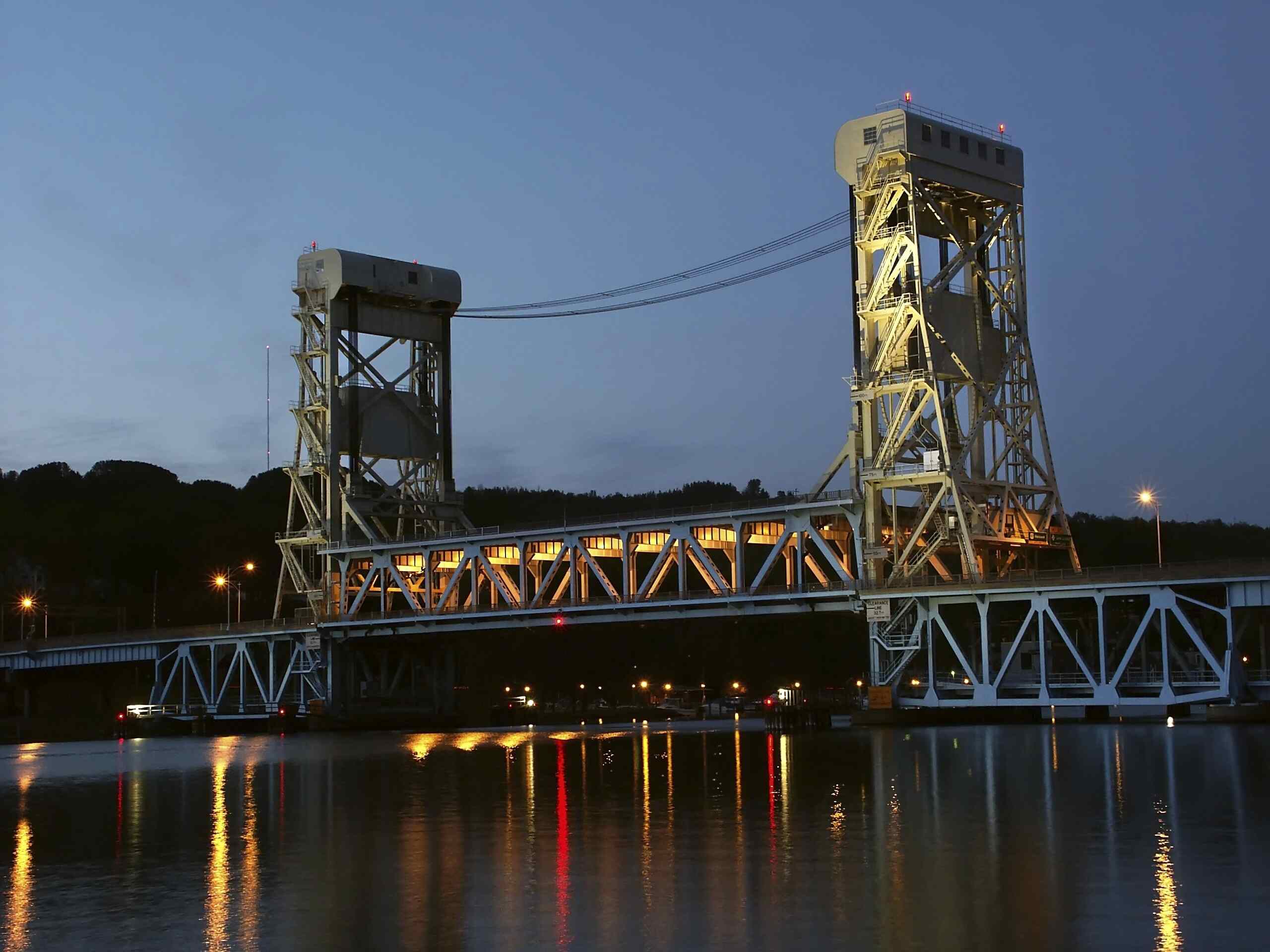 The Portage Lake Lift Bridge (officially the Houghton–Hancock Bridge)