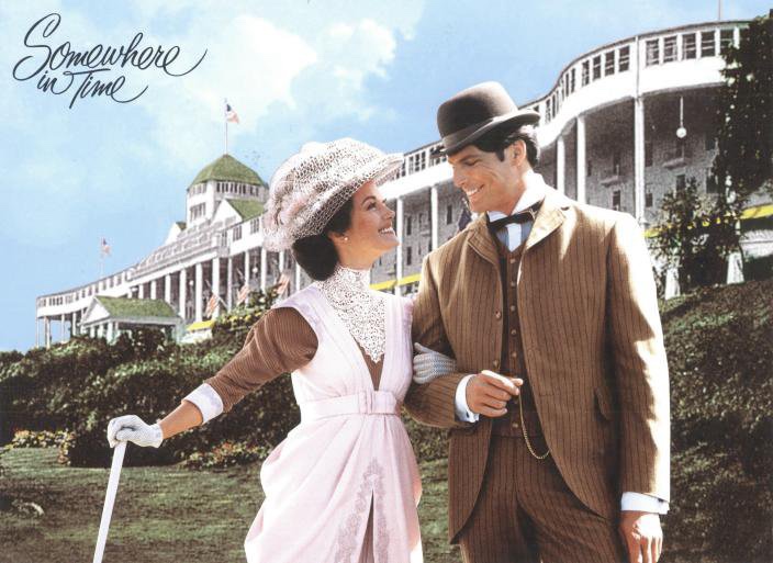 Somewhere in Time movie still with Grand Hotel in background